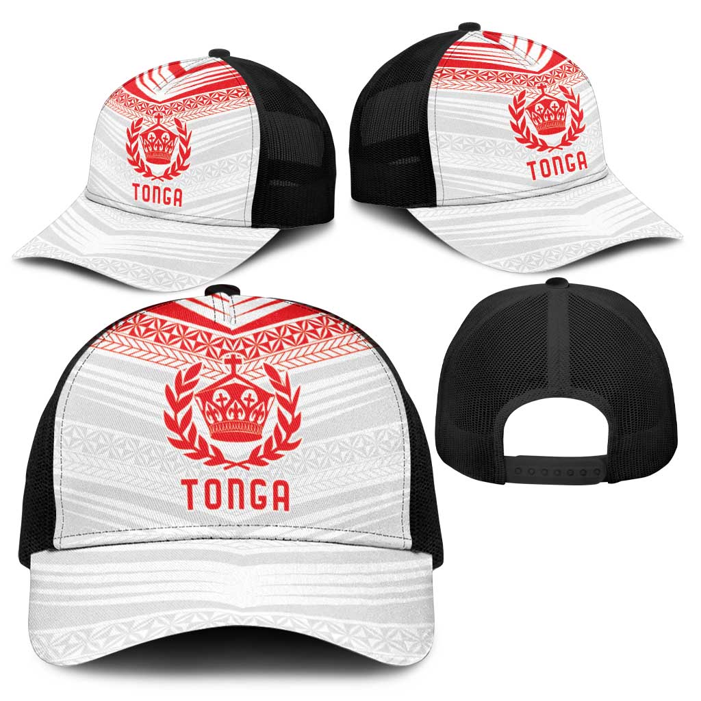 Pacific Rugby Spirit Mesh Trucker Cap Tonga Ngatu Pride White Edition - Polynesian Pride