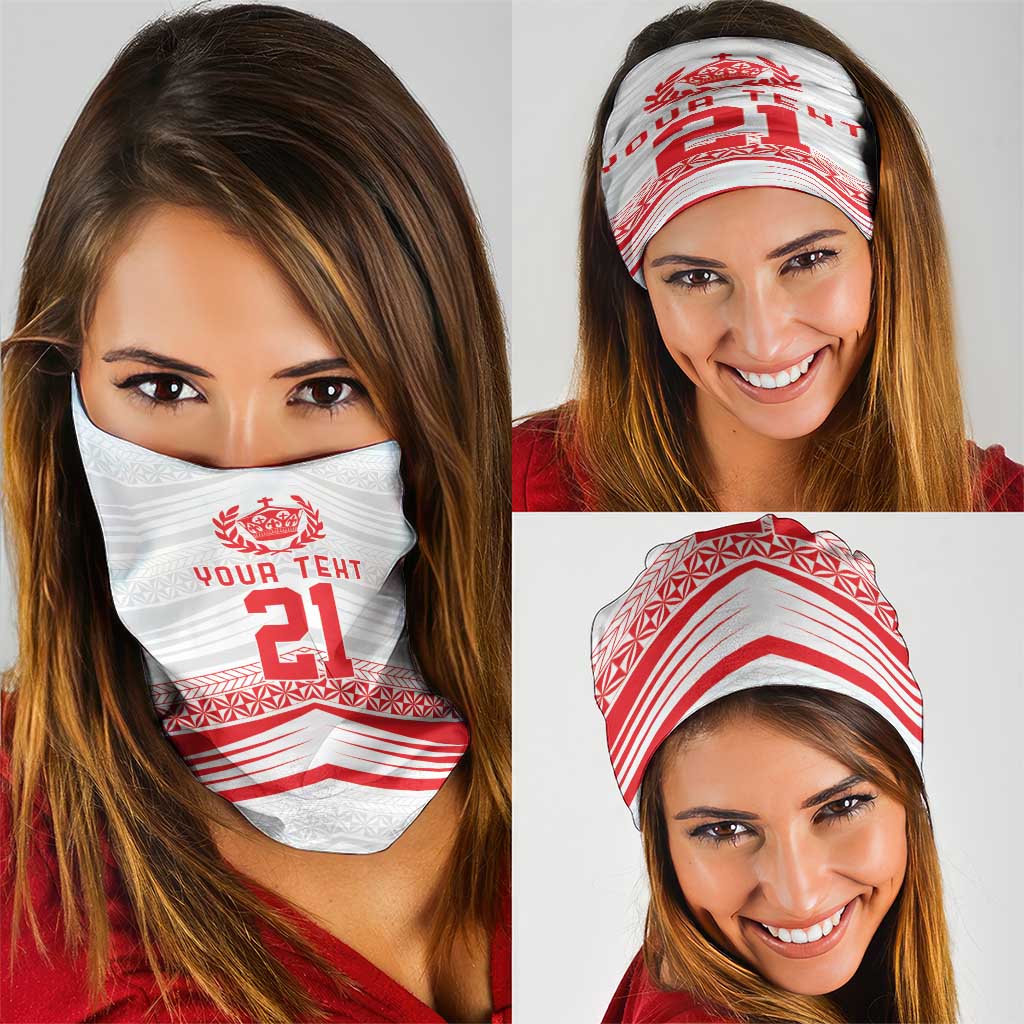 Custom Pacific Rugby Spirit Neck Gaiter Tonga Ngatu Pride White Edition LT9 - Polynesian Pride