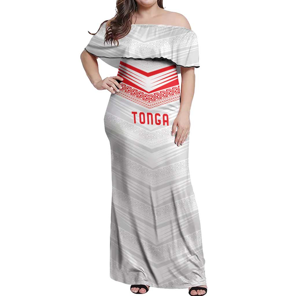 Custom Pacific Rugby Spirit Off Shoulder Maxi Dress Tonga Ngatu Pride White Edition LT9 Women White - Polynesian Pride