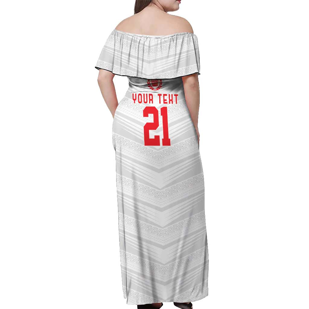 Custom Pacific Rugby Spirit Off Shoulder Maxi Dress Tonga Ngatu Pride White Edition LT9 - Polynesian Pride
