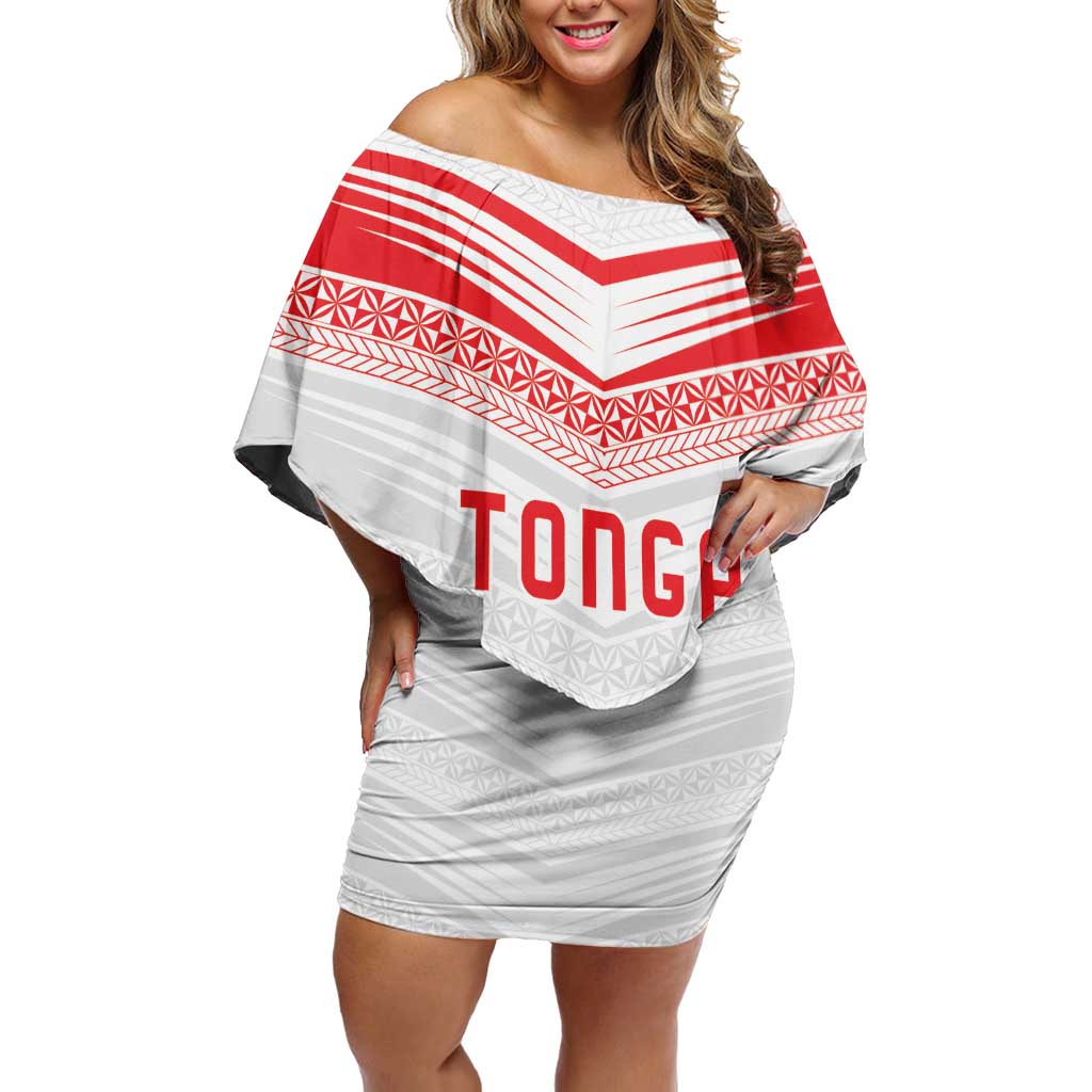 Custom Pacific Rugby Spirit Off Shoulder Short Dress Tonga Ngatu Pride White Edition LT9 Women White - Polynesian Pride