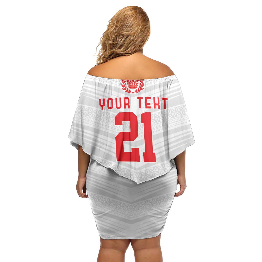 Custom Pacific Rugby Spirit Off Shoulder Short Dress Tonga Ngatu Pride White Edition LT9 - Polynesian Pride