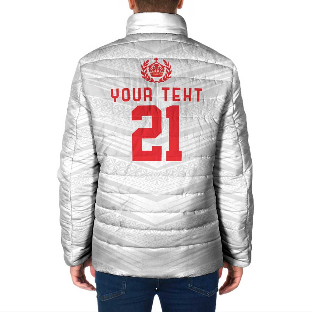 Custom Pacific Rugby Spirit Padded Jacket Tonga Ngatu Pride White Edition - Polynesian Pride