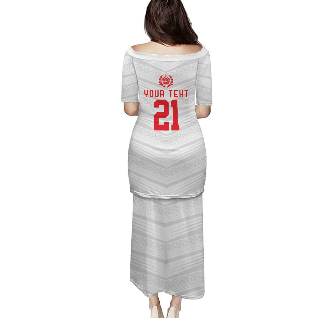 Custom Pacific Rugby Spirit Puletasi Tonga Ngatu Pride White Edition LT9 - Polynesian Pride