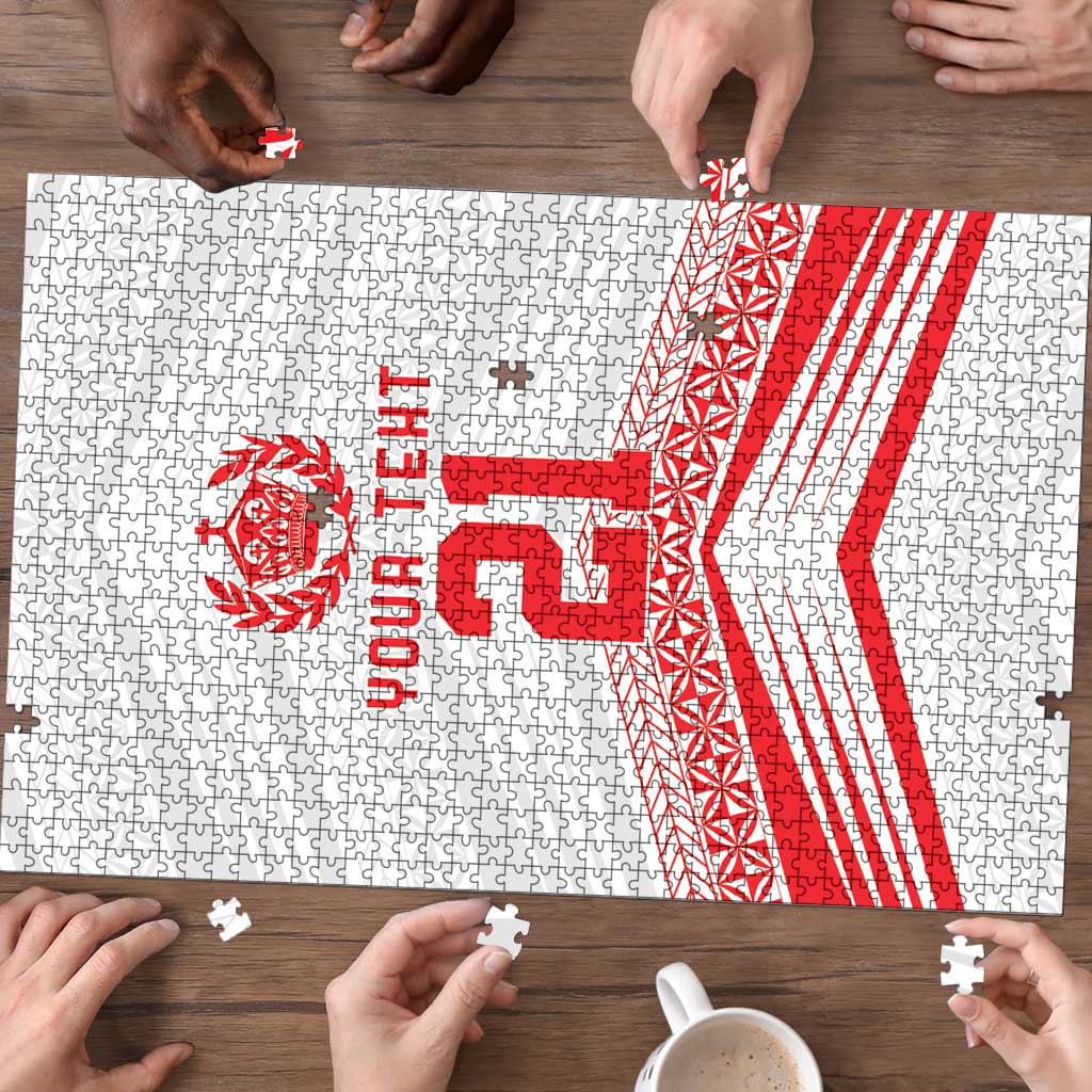 Custom Pacific Rugby Spirit Puzzle Tonga Ngatu Pride White Edition - Polynesian Pride