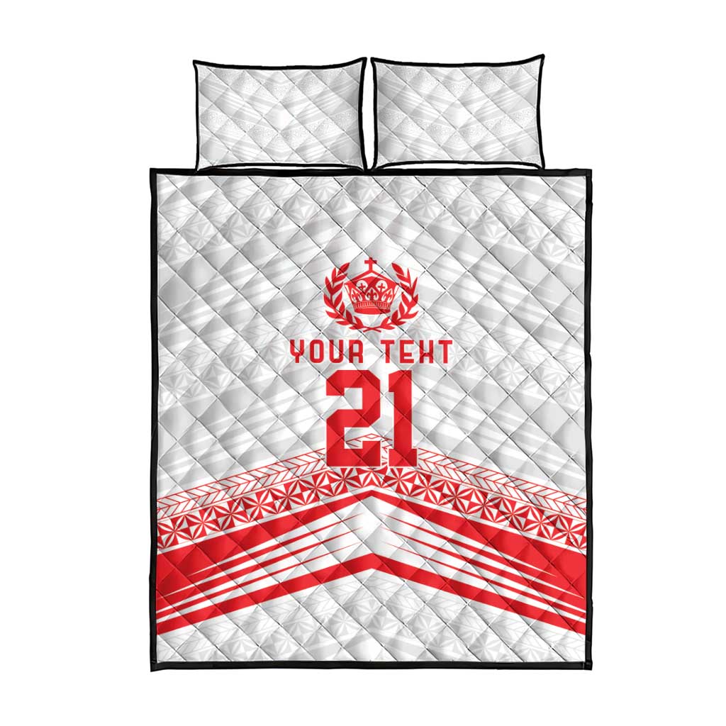 Custom Pacific Rugby Spirit Quilt Bed Set Tonga Ngatu Pride White Edition LT9 - Polynesian Pride