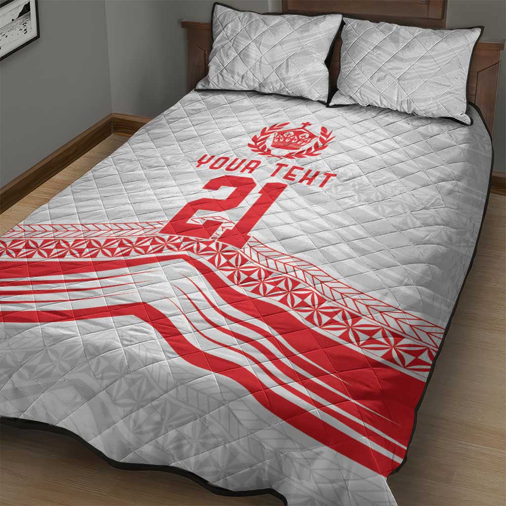 Custom Pacific Rugby Spirit Quilt Bed Set Tonga Ngatu Pride White Edition LT9 - Polynesian Pride