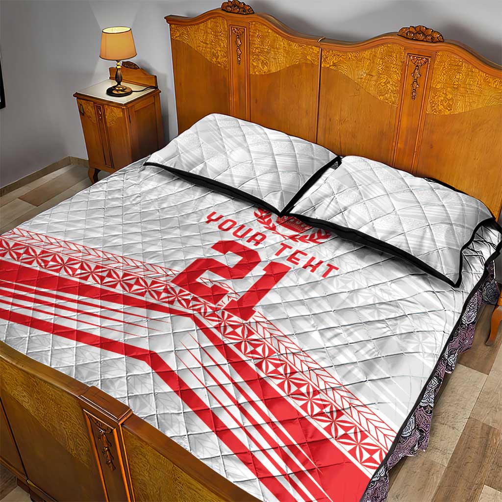 Custom Pacific Rugby Spirit Quilt Bed Set Tonga Ngatu Pride White Edition LT9 - Polynesian Pride