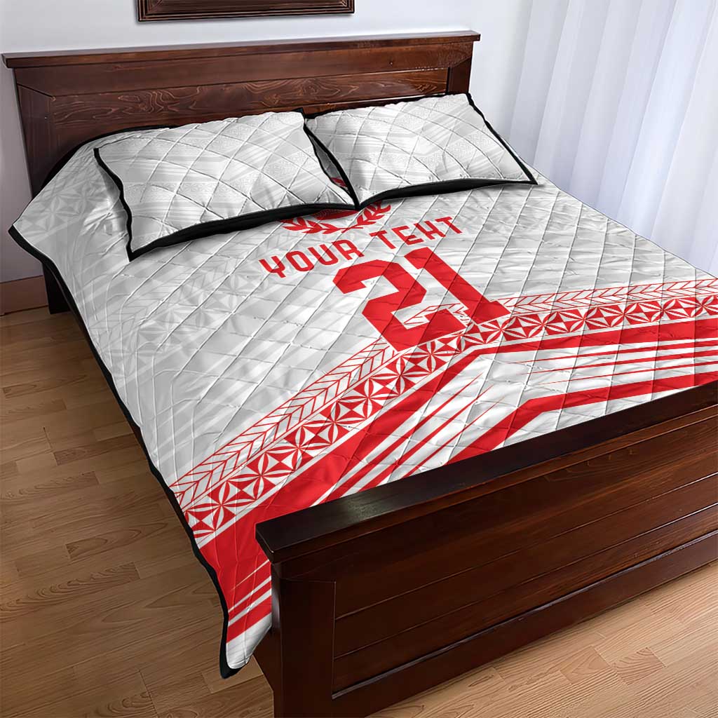 Custom Pacific Rugby Spirit Quilt Bed Set Tonga Ngatu Pride White Edition LT9 - Polynesian Pride