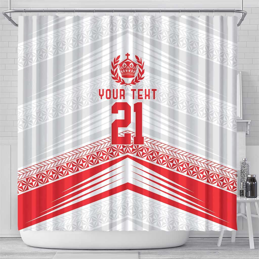 Custom Pacific Rugby Spirit Shower Curtain Tonga Ngatu Pride White Edition LT9 - Polynesian Pride