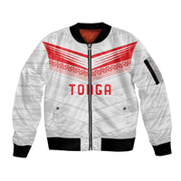 Custom Pacific Rugby Spirit Sleeve Zip Bomber Jacket Tonga Ngatu Pride White Edition LT9 Unisex White - Polynesian Pride