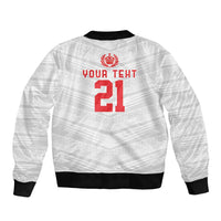 Custom Pacific Rugby Spirit Sleeve Zip Bomber Jacket Tonga Ngatu Pride White Edition LT9 - Polynesian Pride