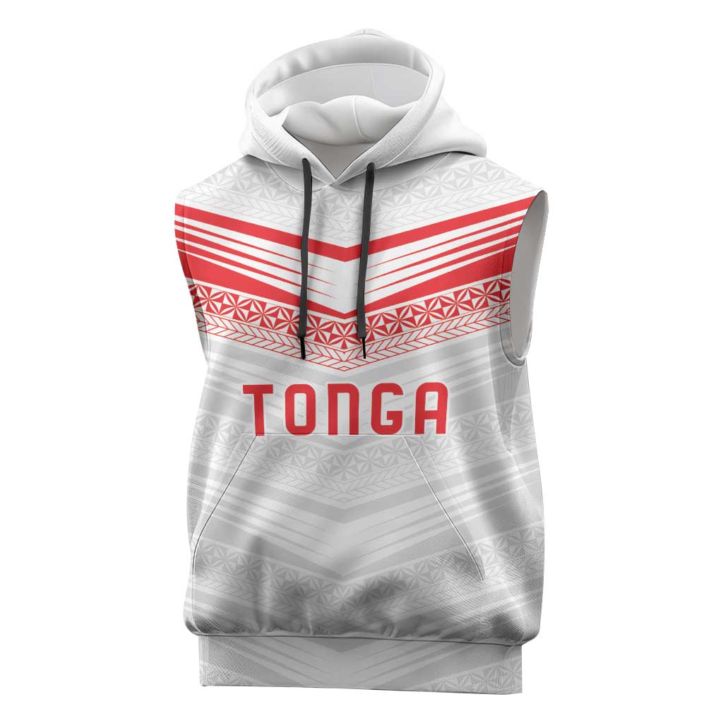 Custom Pacific Rugby Spirit Sleeveless Hoodie Tonga Ngatu Pride White Edition LT9 White - Polynesian Pride