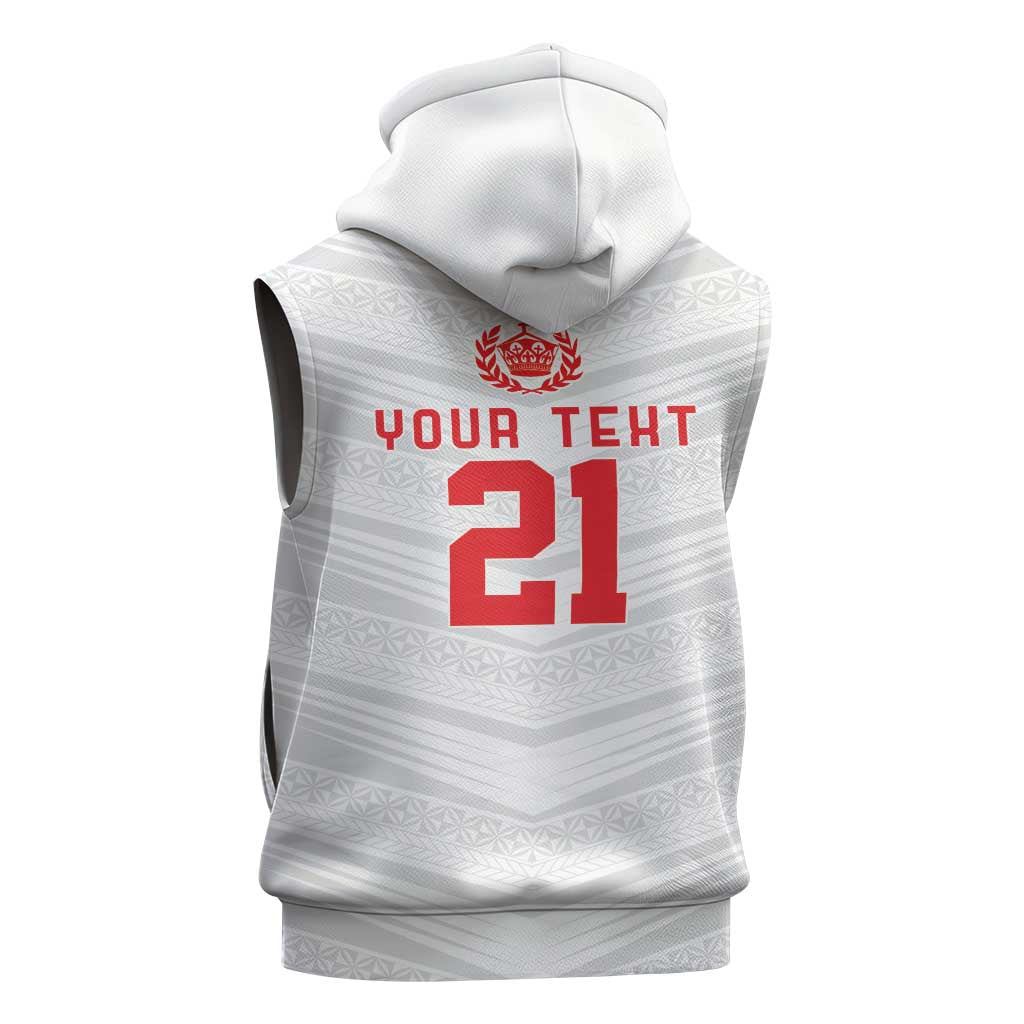 Custom Pacific Rugby Spirit Sleeveless Hoodie Tonga Ngatu Pride White Edition LT9 - Polynesian Pride