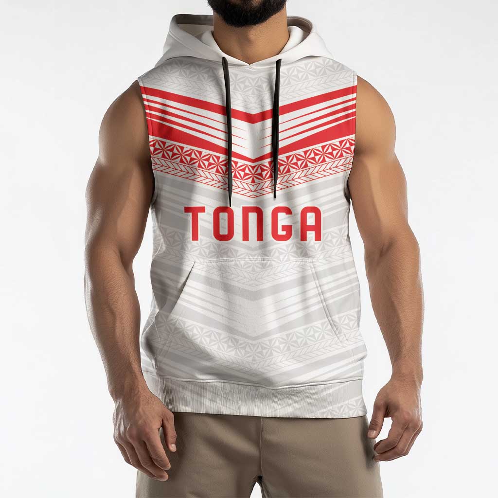 Custom Pacific Rugby Spirit Sleeveless Hoodie Tonga Ngatu Pride White Edition LT9 - Polynesian Pride