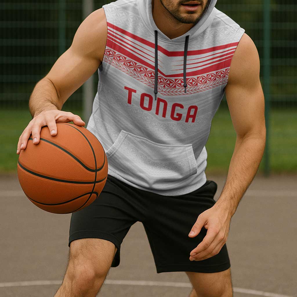 Custom Pacific Rugby Spirit Sleeveless Hoodie Tonga Ngatu Pride White Edition LT9 - Polynesian Pride
