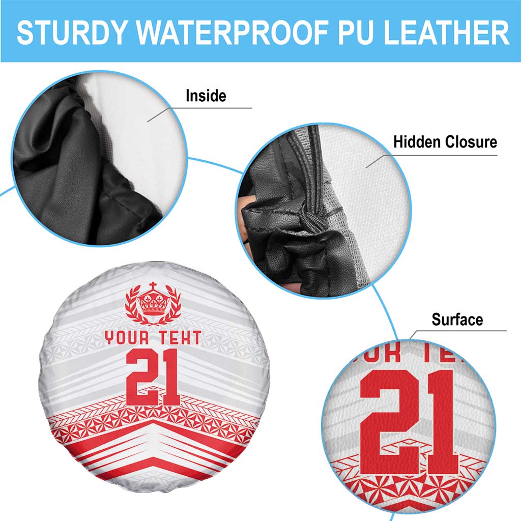 Custom Pacific Rugby Spirit Spare Tire Cover Tonga Ngatu Pride White Edition LT9 - Polynesian Pride