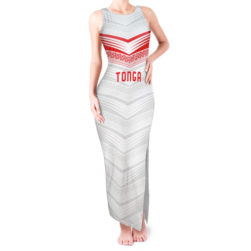 Custom Pacific Rugby Spirit Tank Maxi Dress Tonga Ngatu Pride White Edition - Polynesian Pride