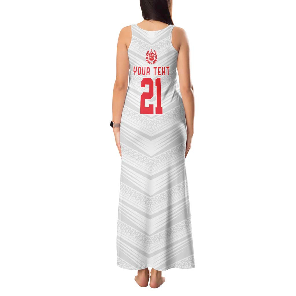 Custom Pacific Rugby Spirit Tank Maxi Dress Tonga Ngatu Pride White Edition LT9 - Polynesian Pride