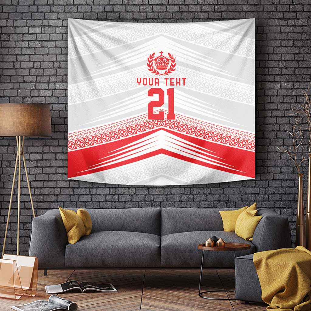 Custom Pacific Rugby Spirit Tapestry Tonga Ngatu Pride White Edition LT9 White - Polynesian Pride
