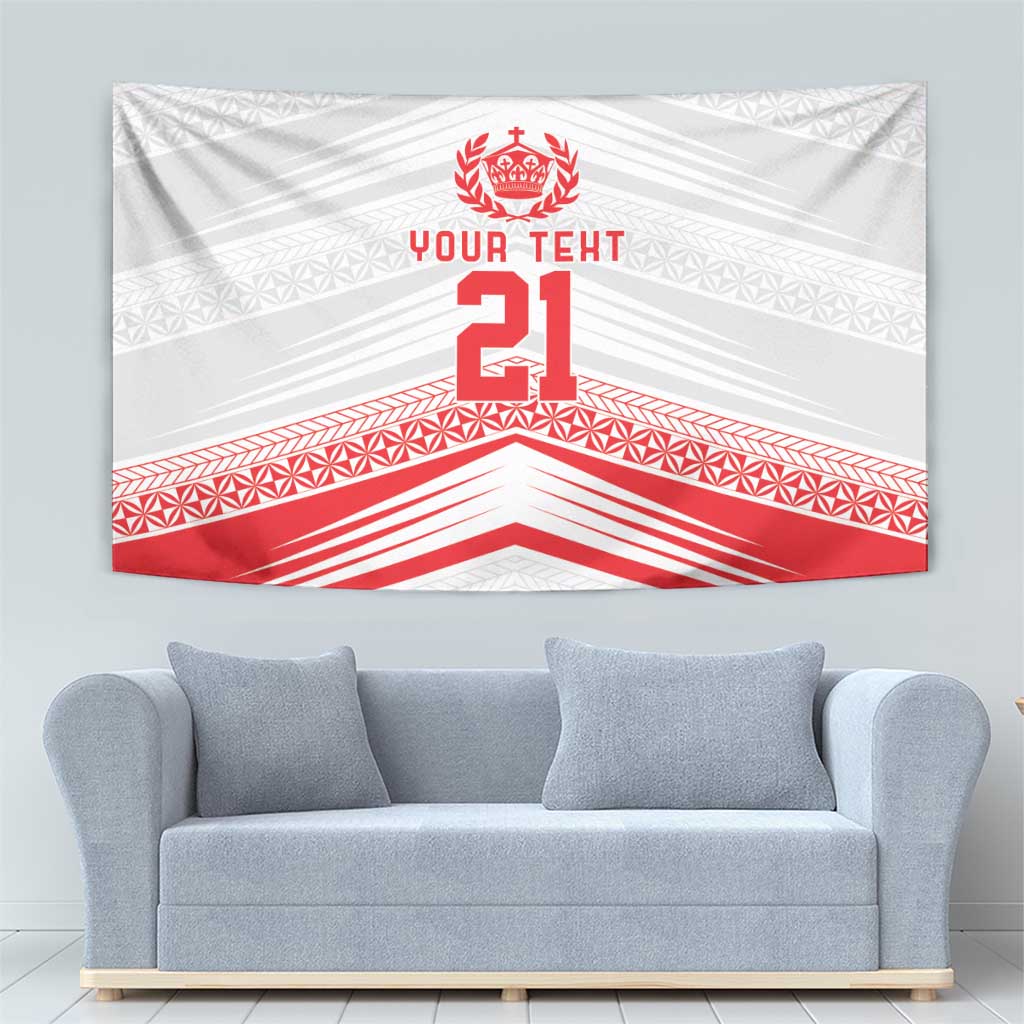 Custom Pacific Rugby Spirit Tapestry Tonga Ngatu Pride White Edition LT9 - Polynesian Pride