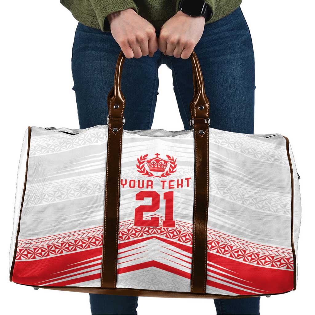 Custom Pacific Rugby Spirit Travel Bag Tonga Ngatu Pride White Edition - Polynesian Pride