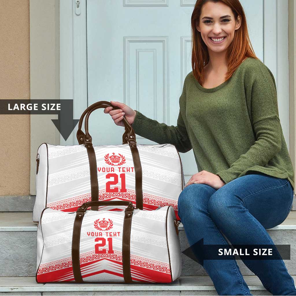 Custom Pacific Rugby Spirit Travel Bag Tonga Ngatu Pride White Edition - Polynesian Pride