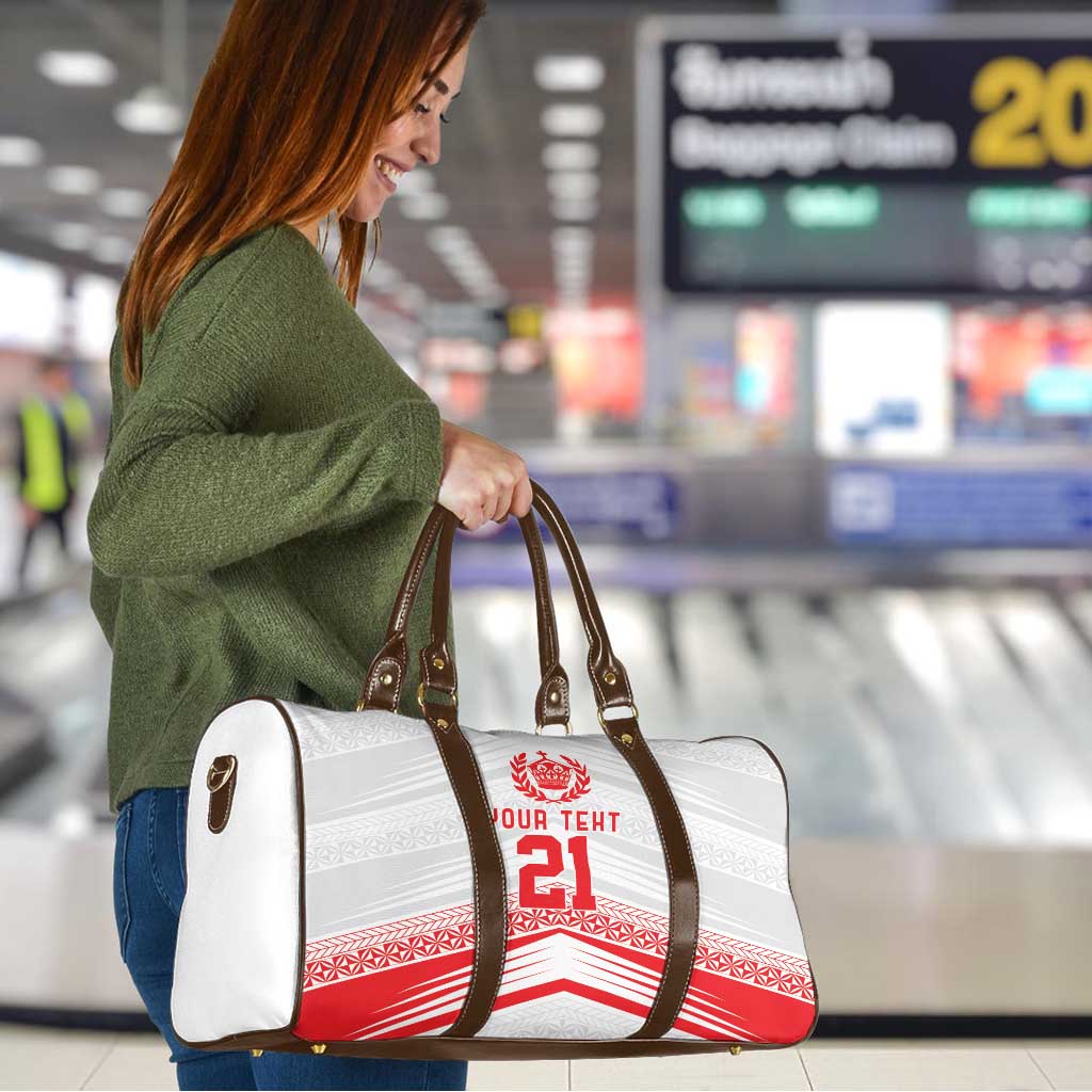 Custom Pacific Rugby Spirit Travel Bag Tonga Ngatu Pride White Edition - Polynesian Pride
