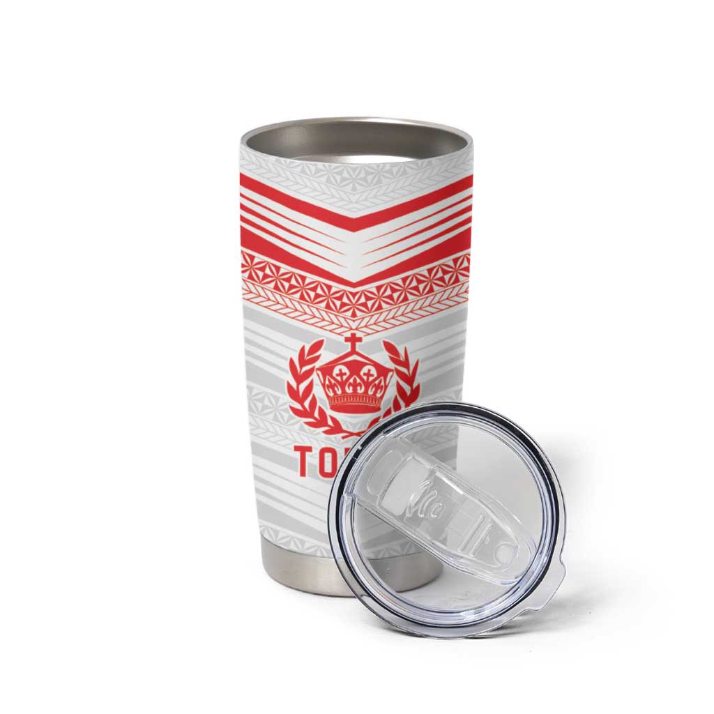 Custom Pacific Rugby Spirit Tumbler Cup Tonga Ngatu Pride White Edition - Polynesian Pride