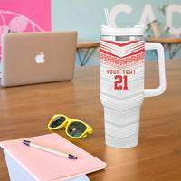 Custom Pacific Rugby Spirit Tumbler With Handle Tonga Ngatu Pride White Edition - Polynesian Pride