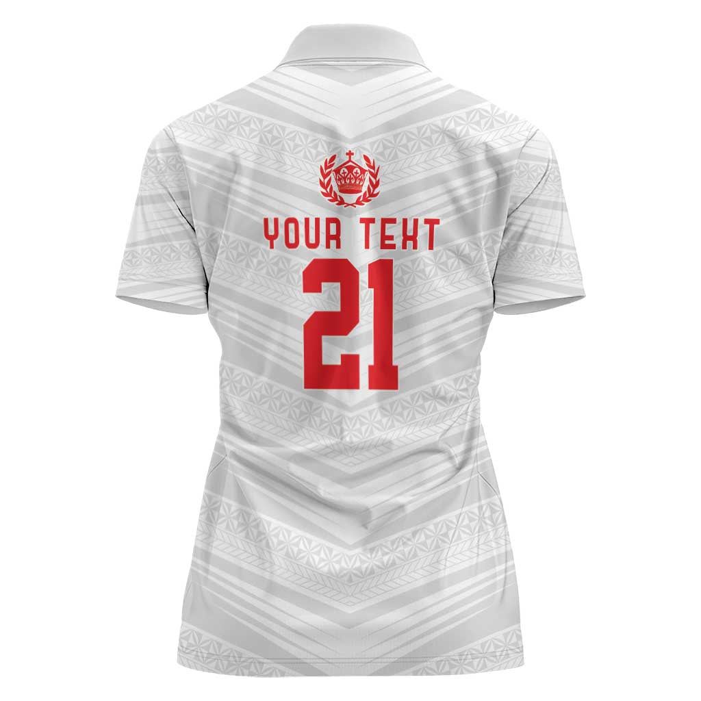 Custom Pacific Rugby Spirit Women Polo Shirt Tonga Ngatu Pride White Edition - Polynesian Pride