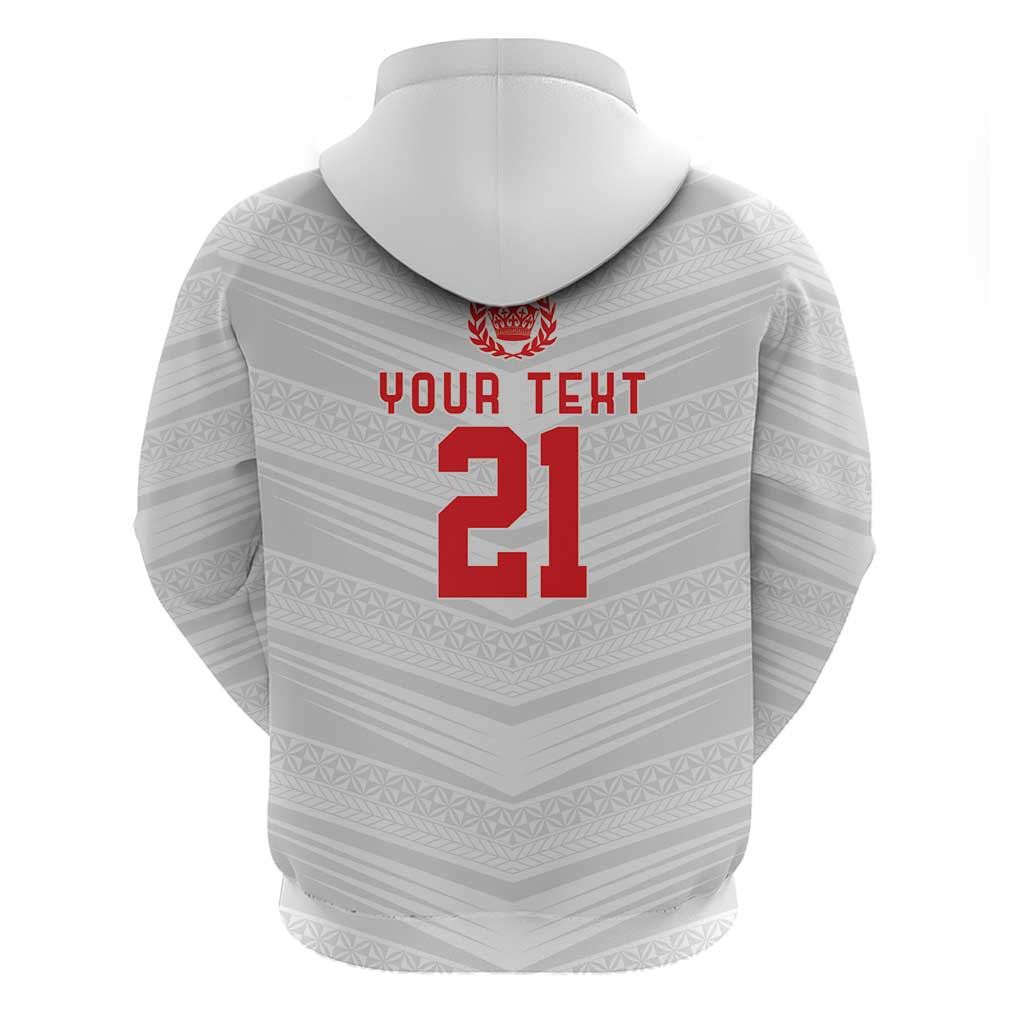 Custom Pacific Rugby Spirit Zip Hoodie Tonga Ngatu Pride White Edition - Polynesian Pride