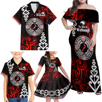 New Zealand Waitangi Day Personalised Family Matching Off Shoulder Maxi Dress and Hawaiian Shirt Aotearoa Te Ra O Waitangi With Maori Tattoo LT9 - Polynesian Pride