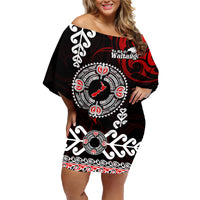 New Zealand Waitangi Day Personalised Family Matching Off Shoulder Short Dress and Hawaiian Shirt Aotearoa Te Ra O Waitangi With Maori Tattoo LT9 Mom's Dress Red - Polynesian Pride
