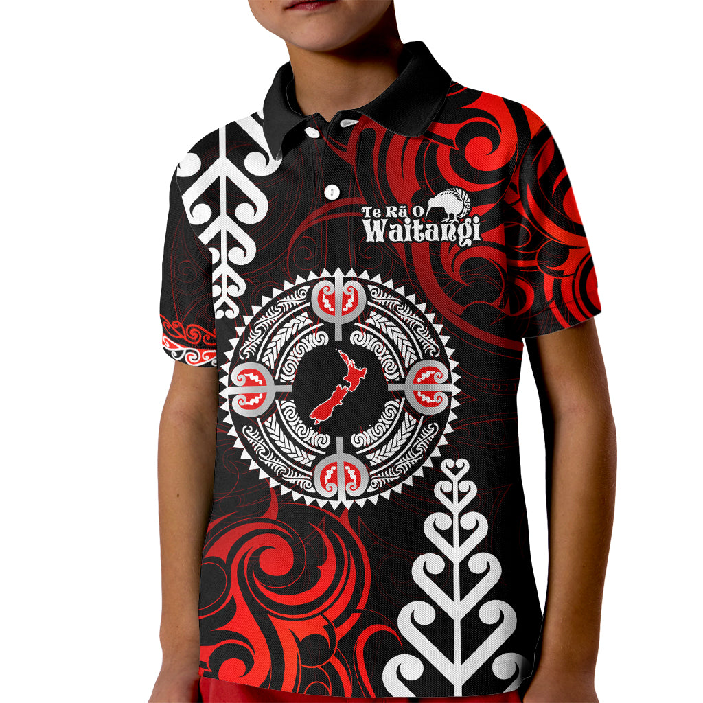 New Zealand Waitangi Day Personalised Kid Polo Shirt Aotearoa Te Ra O Waitangi With Maori Tattoo LT9 Kid Red - Polynesian Pride