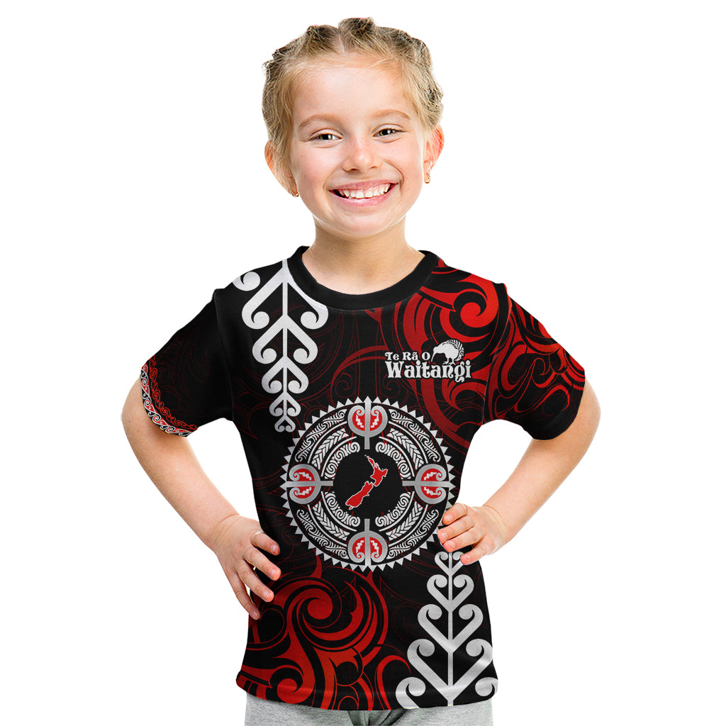 New Zealand Waitangi Day Personalised Kid T Shirt Aotearoa Te Ra O Waitangi With Maori Tattoo LT9 Red - Polynesian Pride