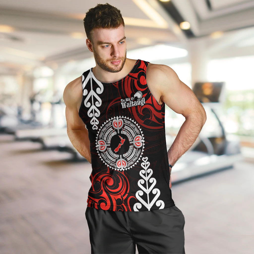 New Zealand Waitangi Day Personalised Men Tank Top Aotearoa Te Ra O Waitangi With Maori Tattoo LT9 Red - Polynesian Pride