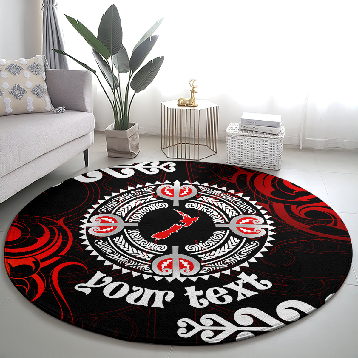 New Zealand Waitangi Day Personalised Round Carpet Aotearoa Te Ra O Waitangi With Maori Tattoo LT9 - Polynesian Pride