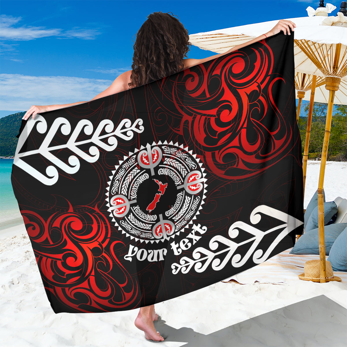 New Zealand Waitangi Day Personalised Sarong Aotearoa Te Ra O Waitangi With Maori Tattoo LT9 One Size 44 x 66 inches Red - Polynesian Pride