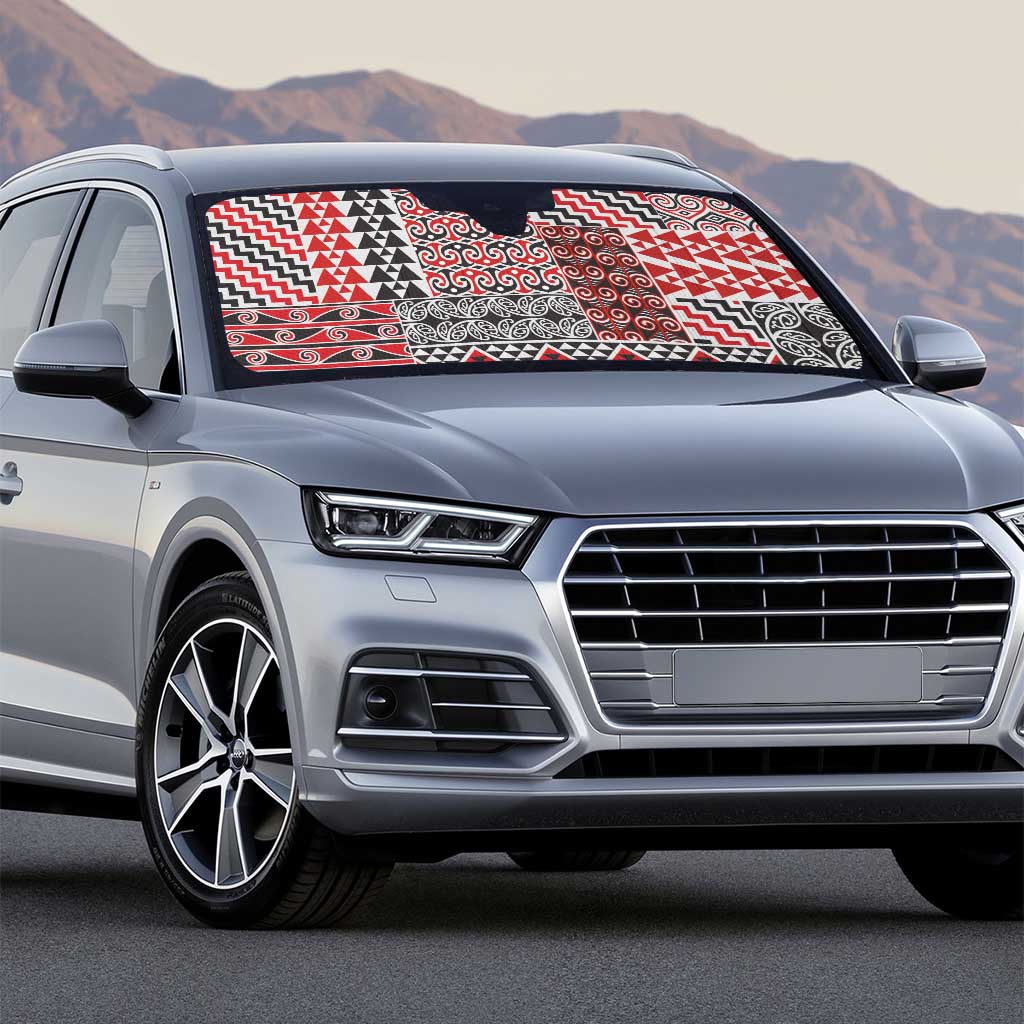 Aotearoa Kowhaiwhai Taniko Patchwork Motifs Auto Sun Shade - Polynesian Pride