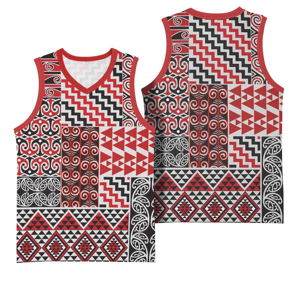 Aotearoa Kowhaiwhai Taniko Patchwork Motifs Basketball Jersey - Polynesian Pride