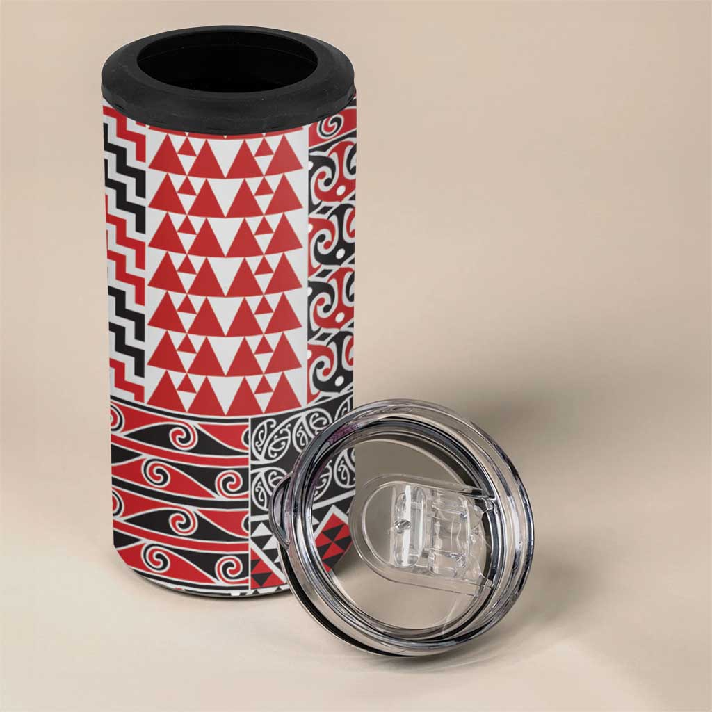 Aotearoa Kowhaiwhai Taniko Patchwork Motifs 4 in 1 Can Cooler Tumbler