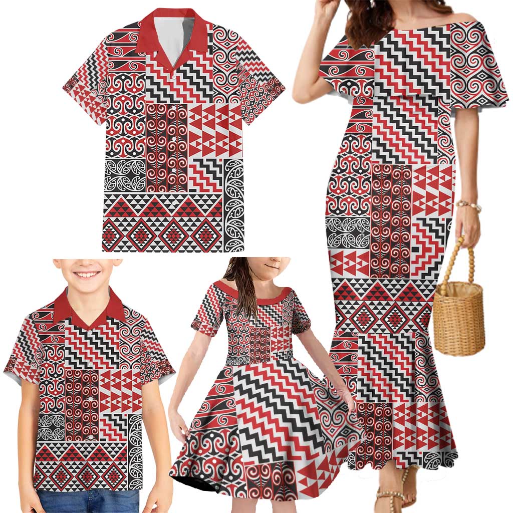 Aotearoa Kowhaiwhai Taniko Patchwork Motifs Family Matching Mermaid Dress and Hawaiian Shirt LT9 - Polynesian Pride