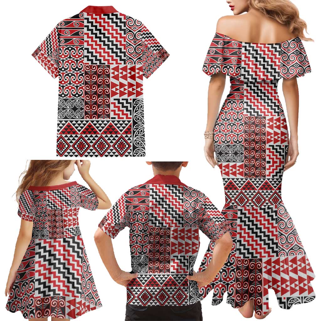 Aotearoa Kowhaiwhai Taniko Patchwork Motifs Family Matching Mermaid Dress and Hawaiian Shirt LT9 - Polynesian Pride
