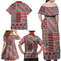 Aotearoa Kowhaiwhai Taniko Patchwork Motifs Family Matching Off Shoulder Maxi Dress and Hawaiian Shirt LT9 - Polynesian Pride