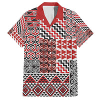 Aotearoa Kowhaiwhai Taniko Patchwork Motifs Family Matching Puletasi and Hawaiian Shirt LT9 Dad's Shirt - Short Sleeve Red - Polynesian Pride