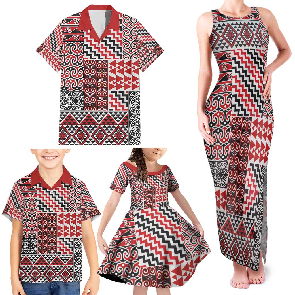 Aotearoa Kowhaiwhai Taniko Patchwork Motifs Family Matching Tank Maxi Dress and Hawaiian Shirt LT9 - Polynesian Pride