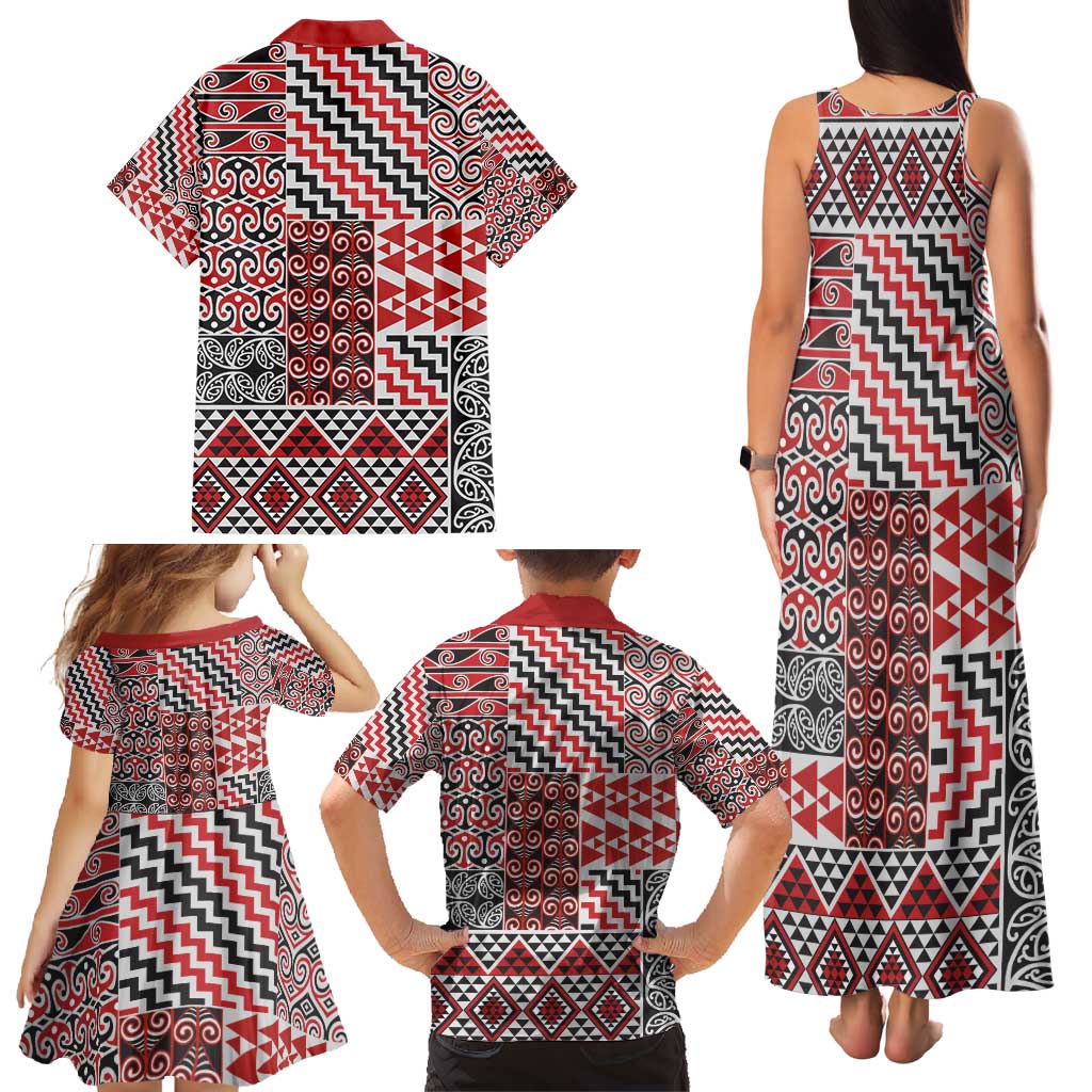 Aotearoa Kowhaiwhai Taniko Patchwork Motifs Family Matching Tank Maxi Dress and Hawaiian Shirt LT9 - Polynesian Pride