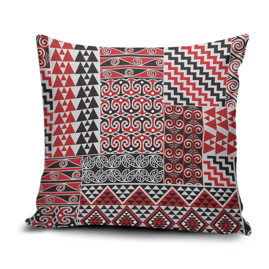 Aotearoa Kowhaiwhai Taniko Patchwork Motifs Pillow Cover LT9 Red - Polynesian Pride