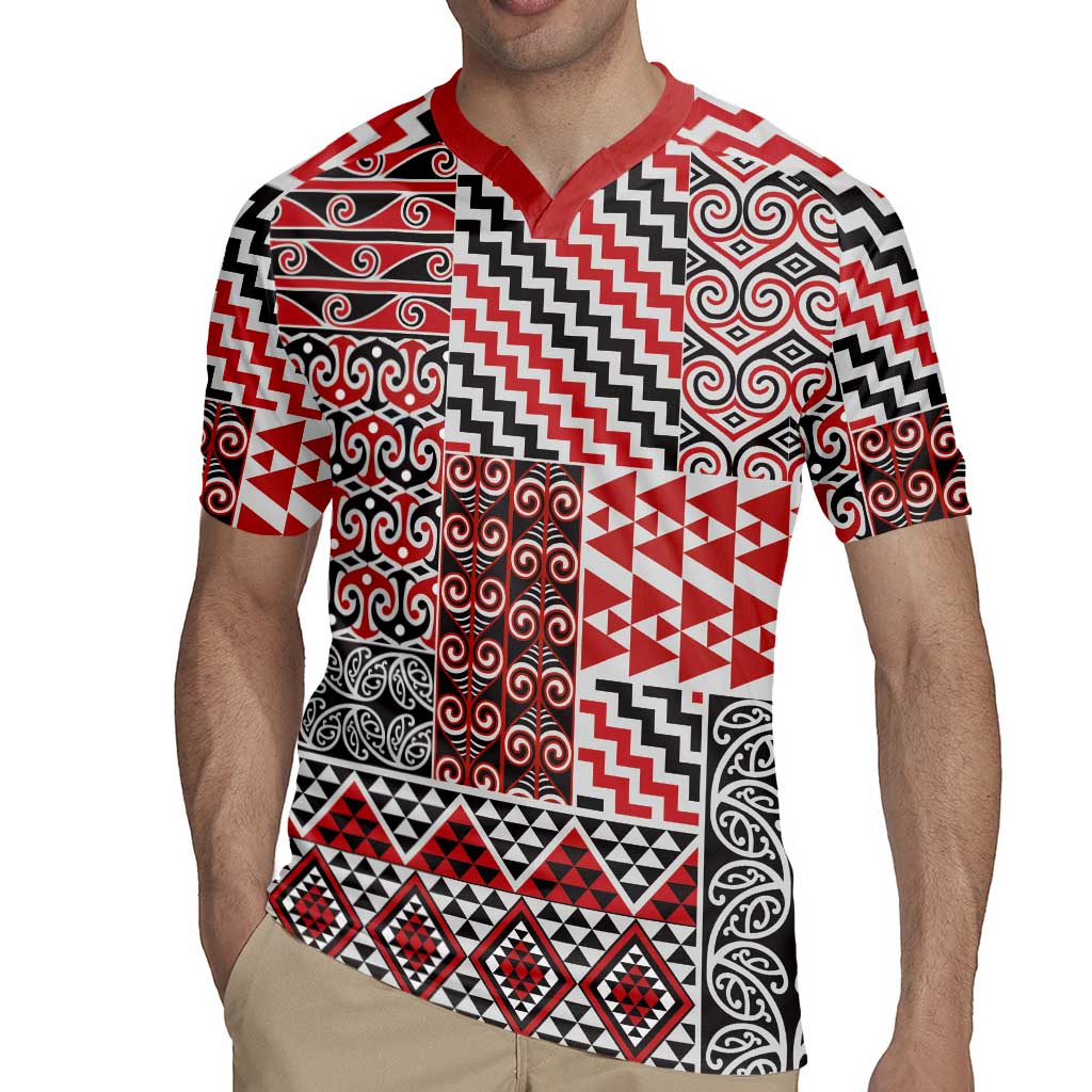 Aotearoa Kowhaiwhai Taniko Patchwork Motifs Rugby Jersey LT9 - Polynesian Pride